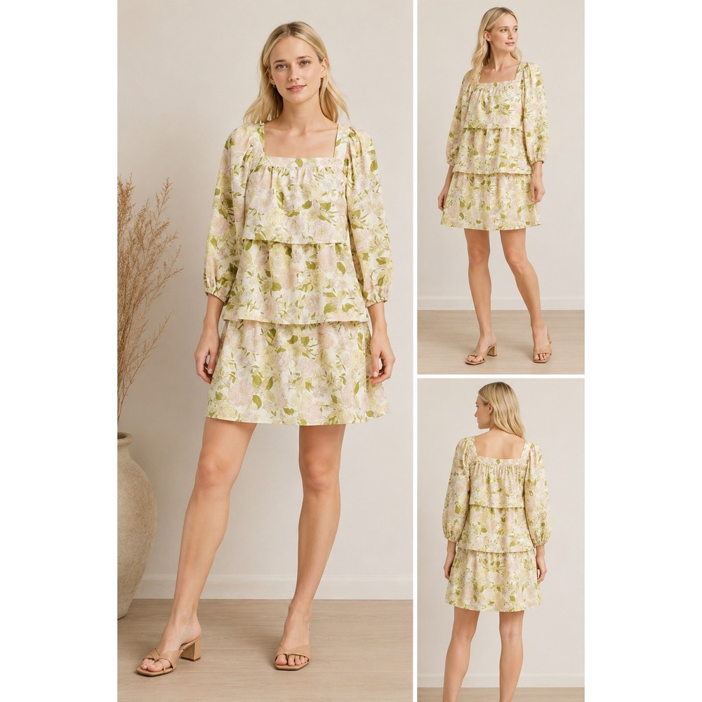 218 Who What Wear Floral Tiered Mini Gingham Dress (Small, EUC)